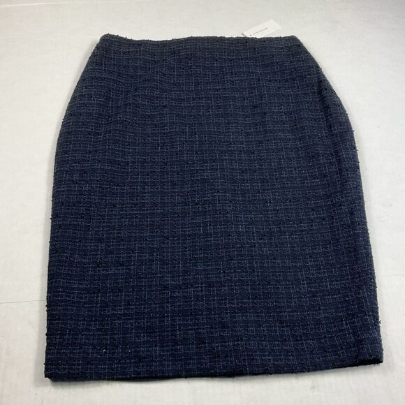 NWT Ann Taylor Tweed Pencil Skirt Blue Professional Sleek Classic Zip Up Size 6 - Picture 1 of 10
